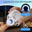Detalhe da lupa LED 2,5x do cortador de unha